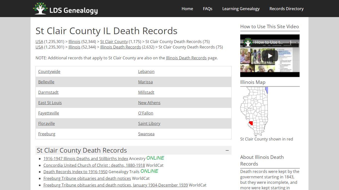 St Clair County IL Death Records - LDS Genealogy